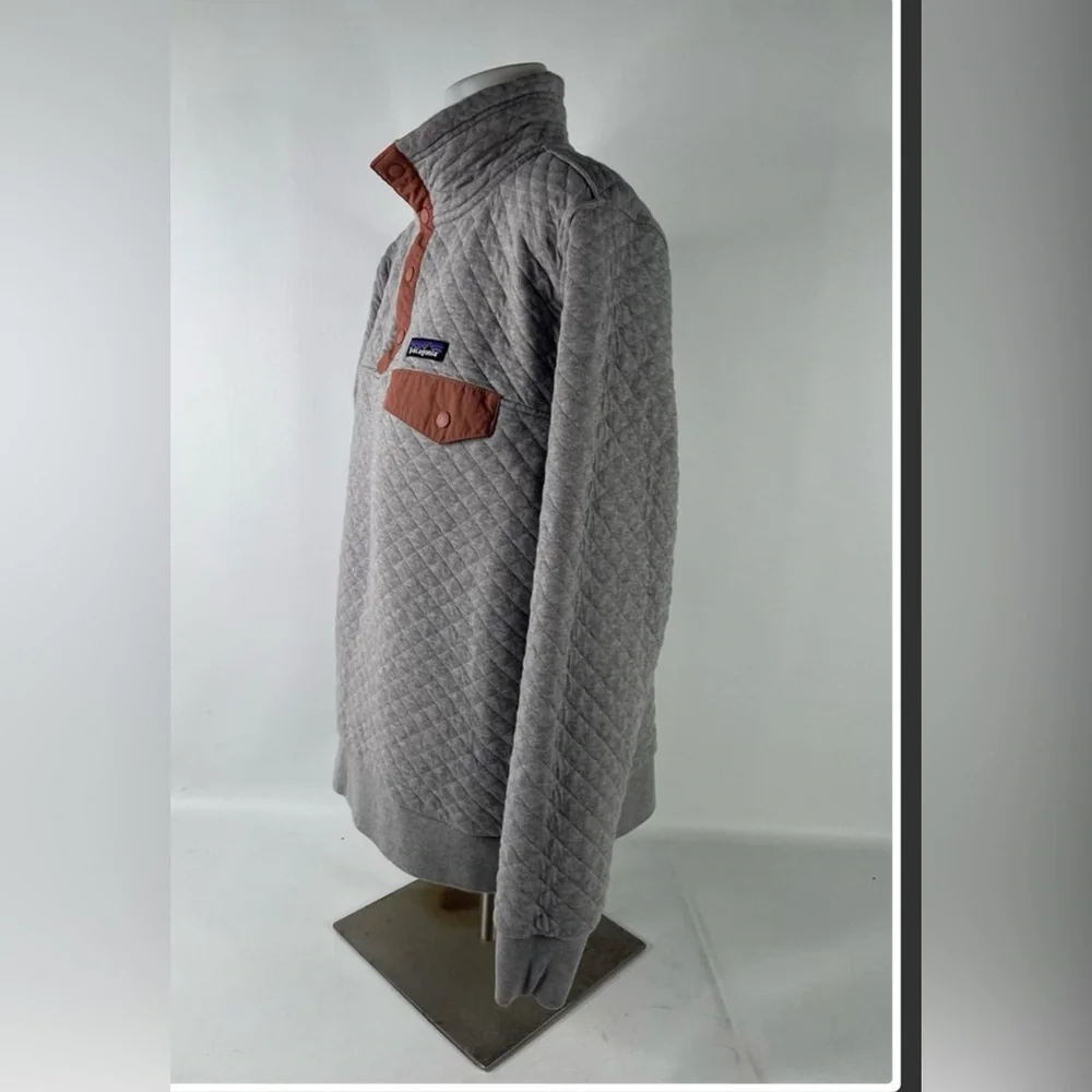 Patagonia Quilted Pullover in Light Gray with Rust Trim woman’s L - Picture 6 of 7
